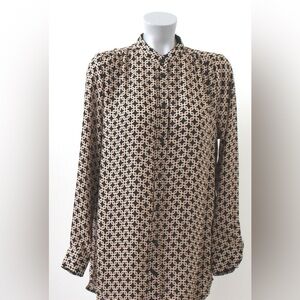 H&M RICHARD ALLEN X WOMANS DESIGNER TUNIC BLOUSE SIZE 2 BLACK BEIGE